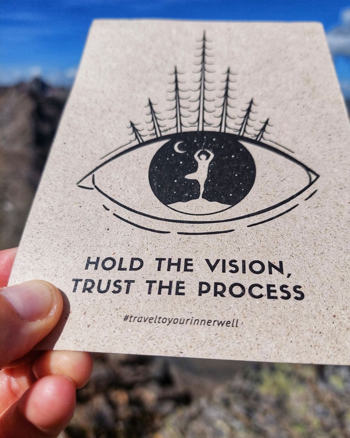 Hand-drawn line art reading “Hold the Vision, Trust the Process,” illustrating visual storytelling and brand evolution by TRUE CREW.